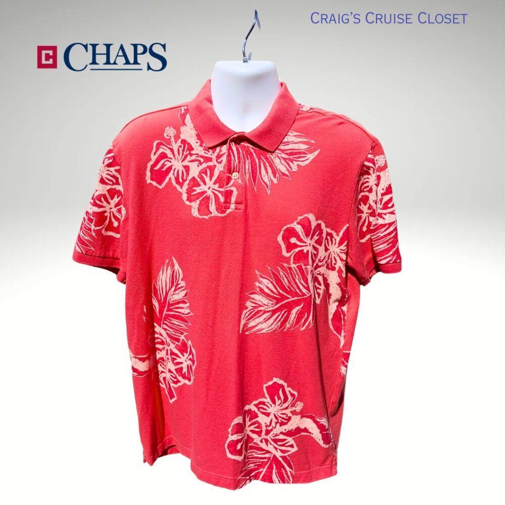 Chap's Polo: Hibiscus Print (Salmon color), Men's Large 100% Cotton
